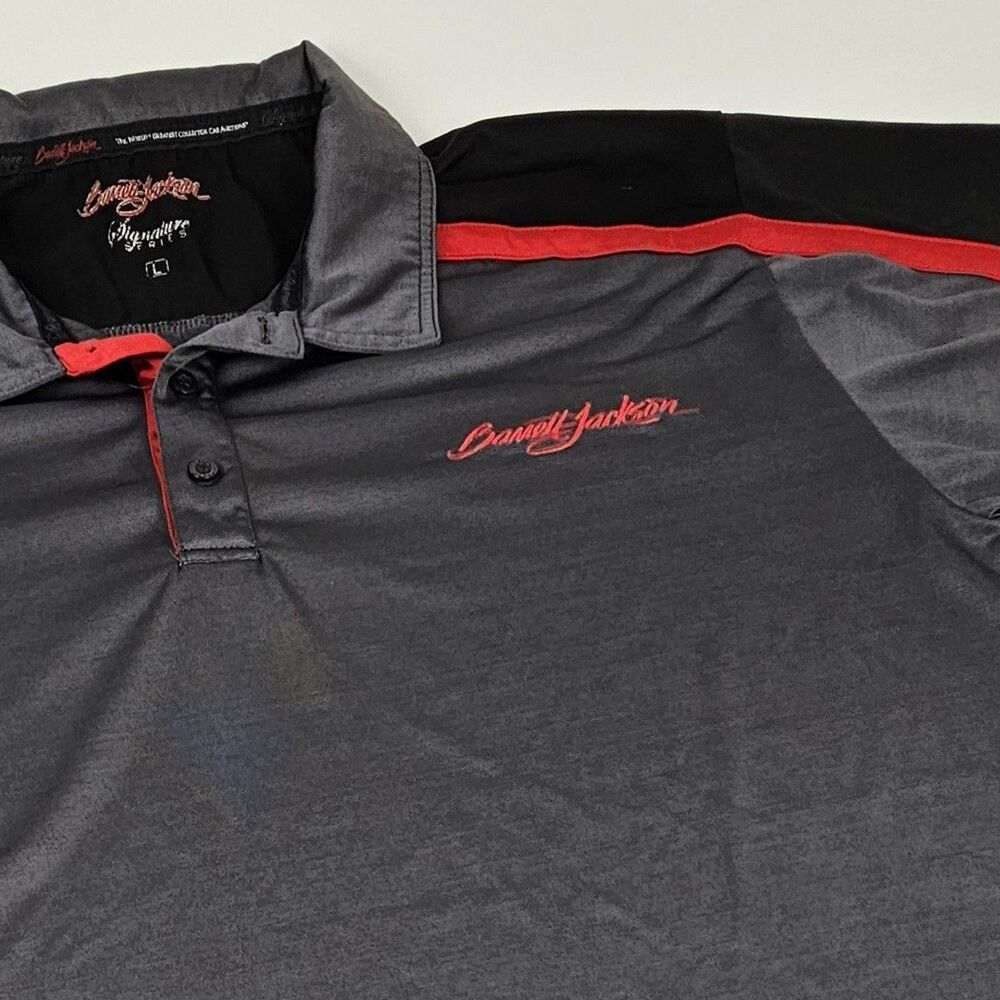 Barrett-Jackson Signature Series Polo Shirt Mens L Gray Black Red Racing Car